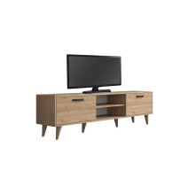 Mueble de TV en Roble con 2 Cajones y Estantes - 180x35x48.5 cm con Patas de Madera.