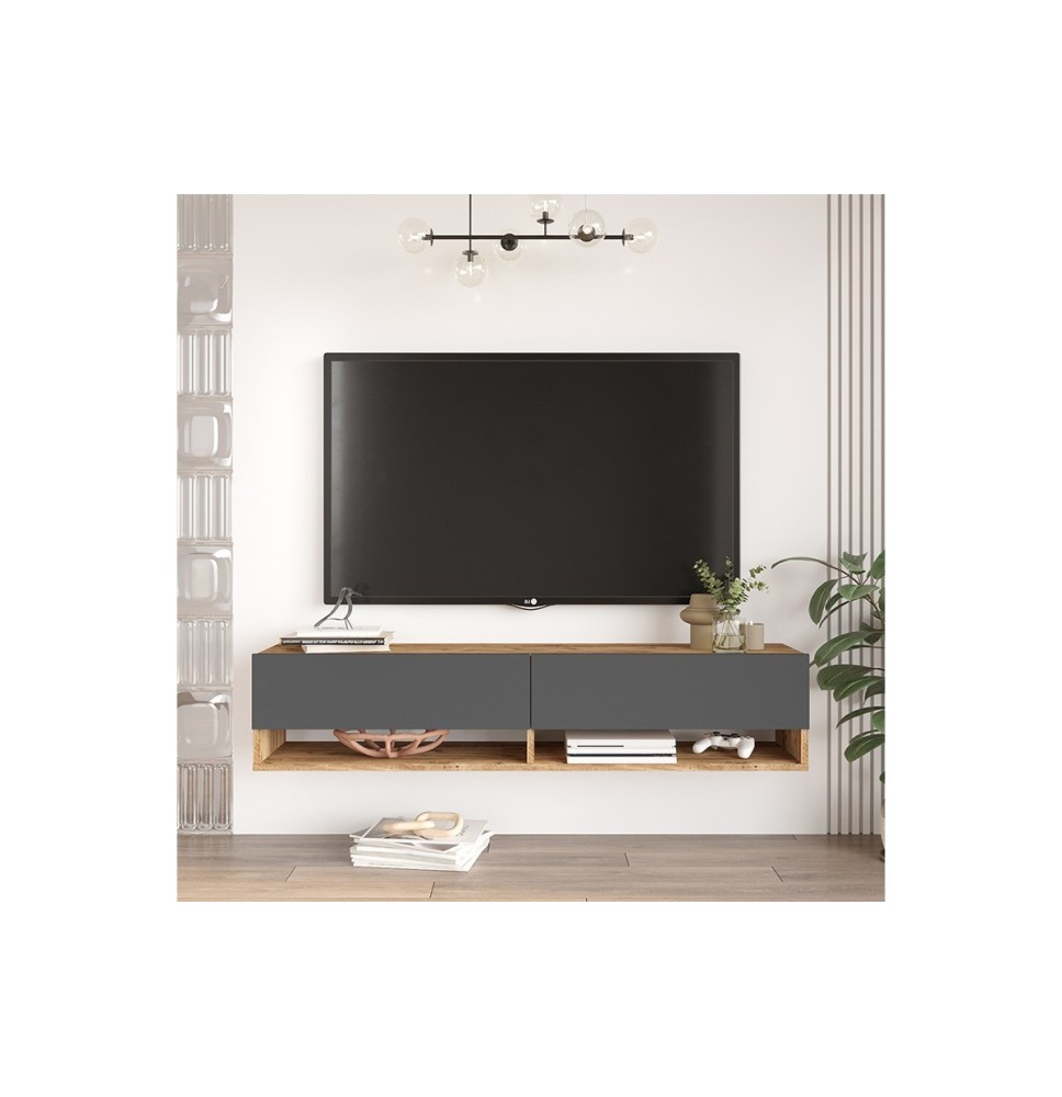 Mueble TV de Pared Color Antracita-Roble 140x31.6x29.6 cm - 2 Puertas - Estilo Moderno y Funcional.